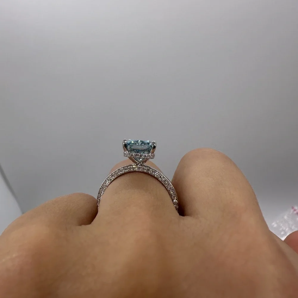 3.41 carat fancy vivid blue vvs2 radiant cut diamond engagement ring - Picture 10 of 12